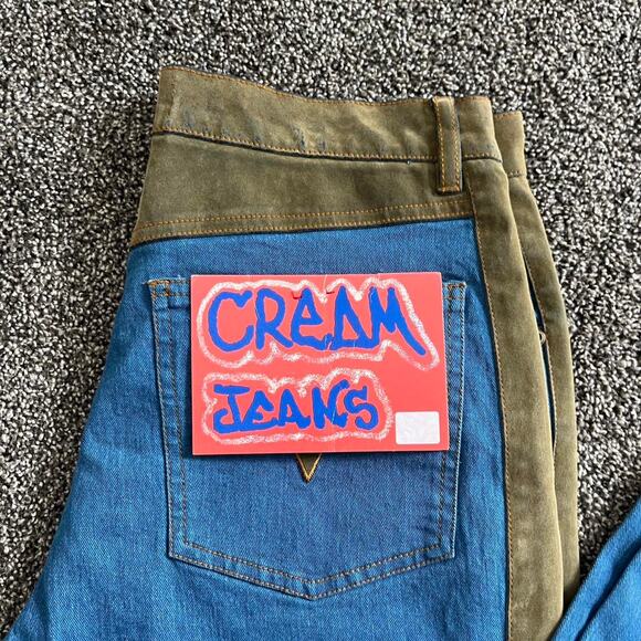 Nwt deadstock vintage flare cream brand denim and suede jeans - Picture 8 of 8